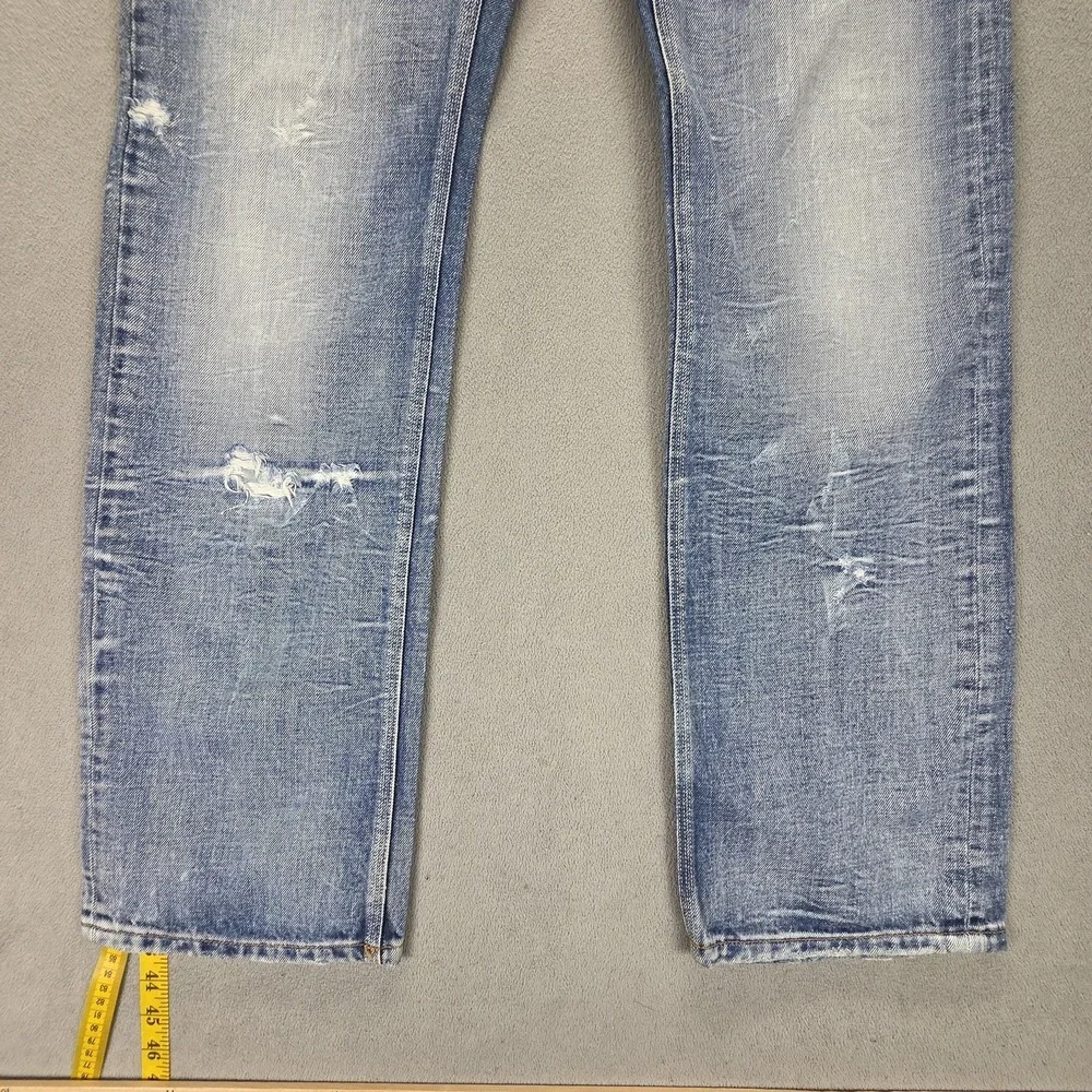 Diesel Jeans Mens 33x34 Blue Rayan Straight Distressed Button Fly Italy 0071J